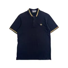90s イングランド製 FRED PERRY フレッドペリー REISSUES ライン入 鹿の子 半袖 ポロシャツ サイズ 40 /ブラック系 メンズ ゴールド ビンテージ