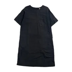 リネン混 MHL. マーガレットハウエル Vネック ポケット付 半袖 ワンピース サイズ II/ブラック系 レディース