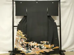 平和屋着物■豪華黒留袖　作家物　駒刺繍　御所車鴛鴦花鳥文　金彩　正絹　逸品　CABE7745ev