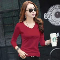 カットソー レディース トップス 長袖 無地 カジュアル Vネック 丸首 インナー 秋