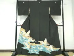 平和屋着物■豪華黒留袖　駒刺繍　立波群鶴文　金銀彩　正絹　逸品　DABE0738qa