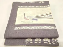 平和屋着物◎太鼓柄袋帯　作家物　紬地　花鳥文　金彩　正絹　逸品　CABE9487dy