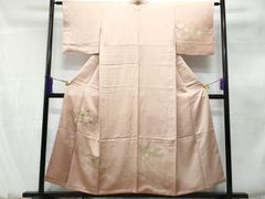 未使用 しつけ糸付き☆正絹 付下げ 袷 ピーチピンク 熨斗 四季草花