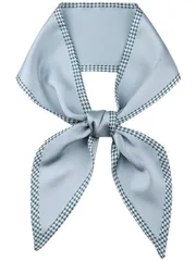 Elerevyo レディース 千鳥格子 スキニーロングスカーフ サテンシルリボン ヘアバンド ネッカチーフ ネックスカーフ グレー 95x9cm