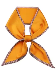 Elerevyo レディース 千鳥格子 スキニーロングスカーフ サテンシルリボン ヘアバンド ネッカチーフ ネックスカーフ オレンジ 95x9cm