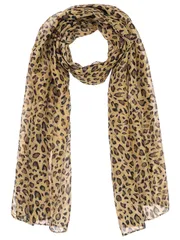 Elerevyo レディース ヒョウ柄シフォンスカーフ スクエア/ロング 軽量 ソフト シアー ネックスカーフ オールシーズン対応 ブラウン・ロング