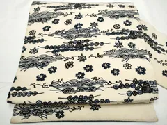 平和屋着物●九寸名古屋帯　本藍　型染め　流水花文　鬼しぼ縮緬　逸品　CABE4513hy