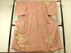 平和屋着物●アンティーク　大正ロマン　訪問着　駒刺繍　風景花文　正絹　逸品　AABG4814fy