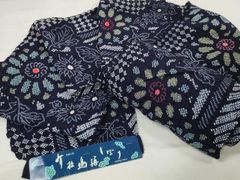 竺仙 浴衣 反物 花柄 片輪車 白地に紋様 藍染 - メルカリ