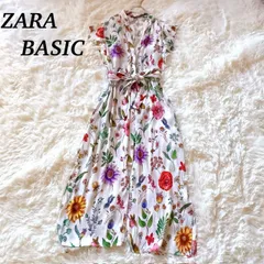 ZARA BASIC ザラ 花柄 フラワープリント ボタニカル マキシ丈 ロングワンピース ジレ Mサイズ