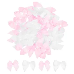 uxcell 50個 ミニリボン 2.5cm 蝶結び リボンボウ サテン 手芸用 DIY ギフトラッピング 髪飾り アクセサリー カード作り 結婚式 パーティー 装飾 ピンク＆ホワイト
