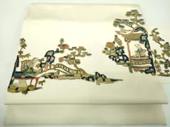 平和屋着物●中国三大刺繍　相良刺繍　塩瀬　九寸名古屋帯　駒刺繍　総刺繍　異国人物風景花文　金糸　正絹　逸品　DABD1484ps 平和屋着物○中国三大刺繍 相良刺繍 塩瀬 九寸名古屋帯 駒刺繍 総刺繍