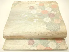 平和屋着物＊夏物　六通柄袋帯　流水草花文　金糸　正絹　逸品　DABC8859cm