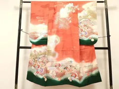 平和屋着物[]七五三　女の子　７歳　祝着　四つ身　駒刺繍　片輪車鴛鴦花文　暈し染め　金銀彩　逸品　DABC5193ma