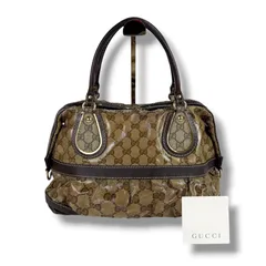 GUCCI グッチ　GG柄　クリスタル　ハンドバッグ　ミニトートバッグ　ブラウン　レザー