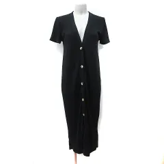 ザラ ZARA ロングカーディガン リブ 半袖 黒 ブラック /YI