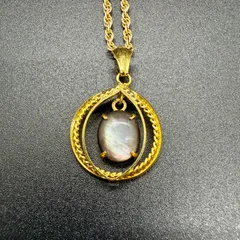 【ヴィンテージ】ゴールド 雫型ネックレス 2重サークル プレート付