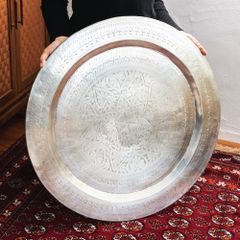 超希少・60年以上前】真鍮製 大判トレイ 44cm「聖地メッカ」手彫り彫刻