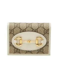 グッチ GGスプリーム ホースビット 1955 二つ折り財布 コンパクトウォレット 621887 ベージュ ブラウン PVC レザー レディース GUCCI【234-53402】