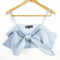 ザラ ZARA ビスチェ キャミソール M ライトブルー リボン 4772/160 kz14343