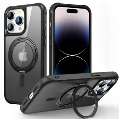 【在庫処分】磁気 スマホケース 用 Pro 耐衝撃 Pro アイフォン14 男女兼用 隠しスタンド マグネット搭載 米軍MIL規格の保護 薄型 半透明 スリム 指紋防止 縦横両対応 MagSafe対応 耐黄変 ケース 14 ブラック iPhone 360°回転