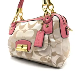【良品】COACH y2k signature handbag beige pink canvas leather コーチ シグネチャー ハンドバッグ