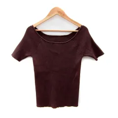 グレイル GRL リブニット カットソー 五分袖 ラウンドネック 無地 S ブラウン /SY28