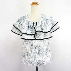 FRIFUL ブラウス シャツ ノースリーブ フリルカラー 総柄 M ホワイト ※EKM