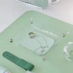 【新品】 Common Nuovo クリア マルチトレー｜PVC 透明 アクセサリートレイ 折りたたみ式 防水 携帯用 デスク収納 旅行用 小物入れ (クールミント(Cool Mint)) 1