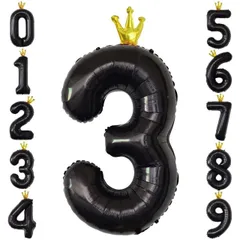 GRESATEK 数字 バルーン 風船 誕生日 ナンバー3 40インチ 大きい ハッピーバースデー 飾り付け 結婚式 パーティー 記念日 ウェディング 王冠付き ブラック