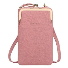 【新品】 [LeafIn] スマホポーチ レディース 斜めがけ 携帯ポーチ ポシェット手提げ 軽量 スマホショルダー ショルダーバッグ お財布ポシェット お財布ショルダー ポーチ 斜め掛け カードケース NB65(ダークピンク) 0