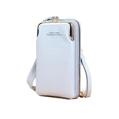 【新品】 [IBUKI-STYLE] がま口 スマホ ポシェット ショルダー バッグ 縦型 ポーチ お財布 携帯 軽量 斜め掛け レディース シンプル ミニ 小銭 ファスナー カード 定期 (ライトブルー) 0