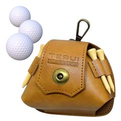[Brand New] TERUI Lifestyle Golf Ball Case, 3-Ball Pouch, Belt Attachment, Carabiner Included, Magnetic Closure, Tee Storage, PU Leather (Camel) 0