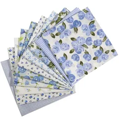 【新品】 10枚セット 蝶々結び 花柄 生地 プリント生地 カットクロス 可愛い はぎれ 福袋 DIY手芸用 布セット 50X50cm (ブルー) 0