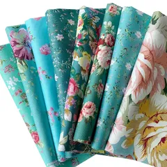 【新品】 8枚セット 花柄プリント 生地 40×50cm おしゃれ 手芸 生地 はぎれ 花 手芸用 パッチワーク 布セット ブルー・グリーン 0