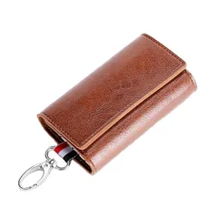 【新品】 [CHOSON] キーケース 鍵6連 カラビナ付き カード入れ お札入れ PUレザー 三つ折り 鍵収納ケース (ブラウン) 0