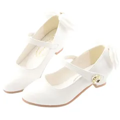 [Arimelune] 女の子 ドレスシューズ フォーマル 靴 PU レザー ローヒール リボン かわいい おしゃれ 華やか 入園式 卒園式 演奏会 ピアノ 子ども ガール キッズ ドレス シューズ 入学 卒園 入園 卒業 発 [ホワイト] [23.5 cm]