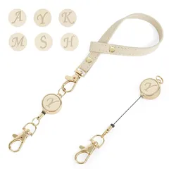 【新品】 [LanFly] リールストラップ 伸びる キーホルダー レディース メンズ PUレザー パスケース/鍵/定期入れ用 リールキーホルダー かわいい ストラップ カラビナ付き 丸 がかわい円型デザイン（イニシャルY）