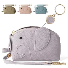 【新品】 [Leathiku] キーケース レディース スマートキーケース 可愛い ゾウ リール付き スマートキー対応 車 小銭入れ カード入れ付き パスケース 一体型 通勤 コンパクト 本革風 レザー くすみカラー プレゼント パープル