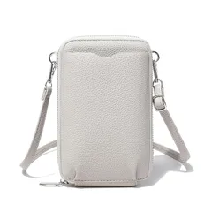 【新品】 [BELLA BEAUTE] スマホショルダー レディース スマホポーチ スマホポシェット 財布一体型 ミニショルダーバッグ 斜めがけ 軽量 コンパクト カード収納 小銭入れ 外ポケット付き 旅行 サブバッグ (ライトグレー) 0