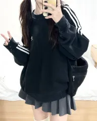 アディダス 刺繍 ロゴ ブラック 3本線 スウェット