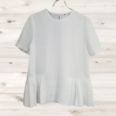 A1488 ザラ ZARA ブラウス 半袖(M) 白 無地 Uネック ノーカラー
