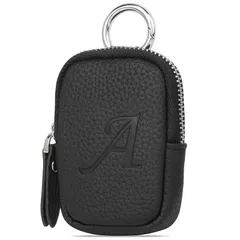 【新品】 YooFa ヘッドホン小銭入れ ヘッドホン収納 イニシャル型押し レディース コインケース 通勤 おしゃれ マイクロファイバーレザー 女性 ファッション ファスナーコインケース mini 財布 ミニ小銭入れ 大容量 ミニポーチ 男女兼用（Aブラック）