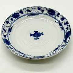 有古窯 中皿1枚 青 ブルー 花柄デザイン 丸皿