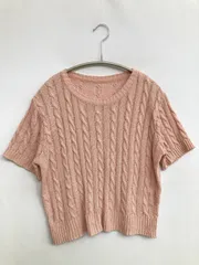ニット/セーター ピンク その他総柄 ショート丈 半袖 クルーネック(丸首)