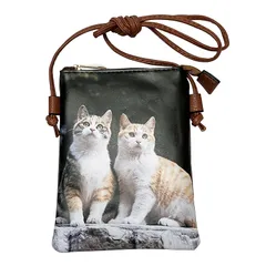 【新品】 スマホポーチ スマホショルダー レディース 猫柄 小物入れ ショルダーバッグ お財布 ポシェット 軽量 ねこ ki-196 (No-03 ブラウン) 1