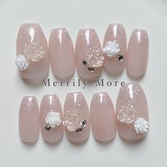 ネイルチップ ワンホン シルク 薔薇 ビジュー - メルカリ