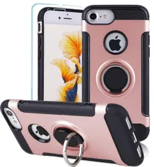 【人気商品】6 / / iPhone 6s 6s iPhone / 6ケース、強化ガラススクリーンプロテクター、Apple 7/8用リングカーマウントキックスタンド付きミリタリーグレード保護電話ケース ケース、iPhone ケース、iPhone 4.7 7 8