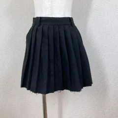 エモダ プリーツミニスカート 黒 S ウール ダメージ加工 フリンジ 裾切りっぱなし EMODA Y2K 韓国 ストリート パンク 地雷系 美品