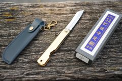 肥後守定 竹虎小刀120mm 真鍮鞘 青紙鋼割込 永尾駒製作所鍛造手作り 